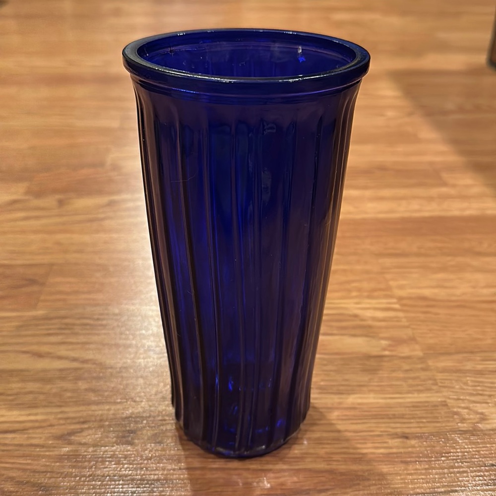 Cobalt Blue Painted Swirl Design Flower Vase